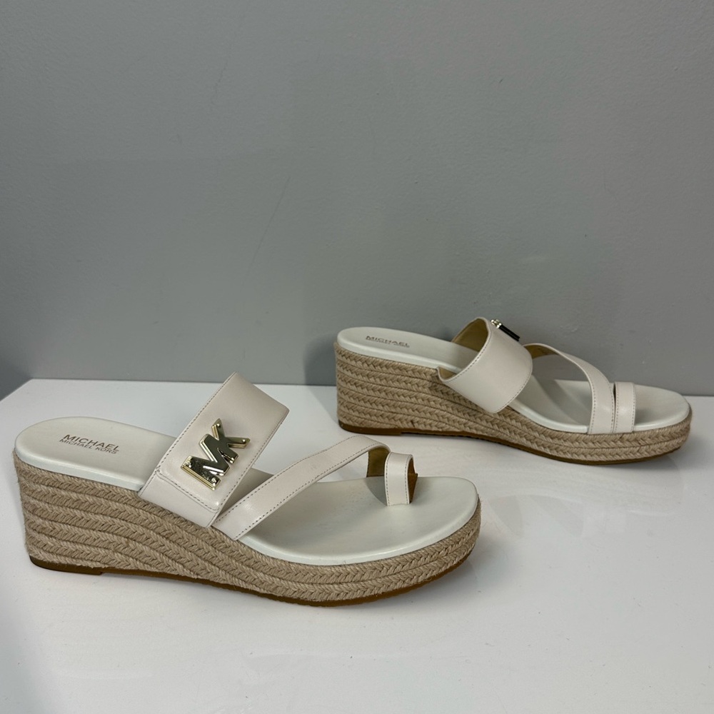Michael Michael Kors Mid Wedge Leather Espadrille Sandals Size 9